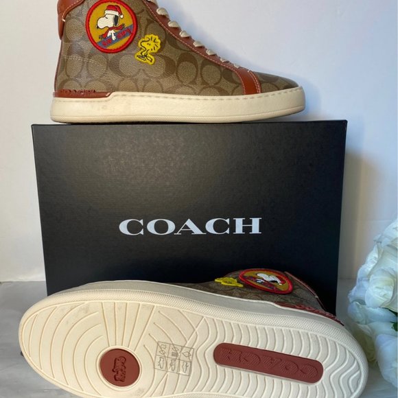 Coach X Peanuts Clip High Top Sneaker In Signature Canvas With Patches CF163 - Picture 8 of 9